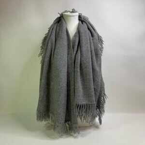 Chan Luu Oversized Cashmere Scarf – Luxe Grey Fringe Wrap 58x58